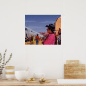 アメリカ先住民のネイティブアメリカンがいる駅の古い絵 ポスター (キッチン)