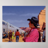 アメリカ先住民のネイティブアメリカンがいる駅の古い絵 ポスター (正面)