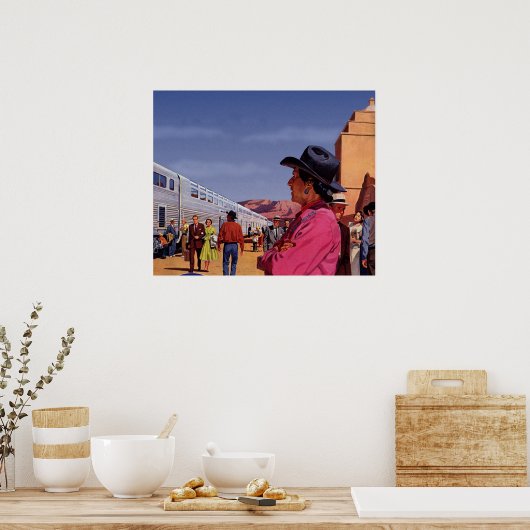 アメリカ先住民のネイティブアメリカンが駅にいるビンテージ写真 ポスター (キッチン)