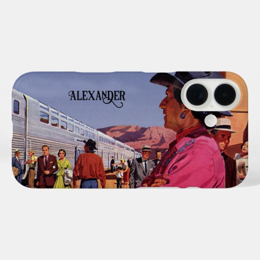 アメリカ先住民のネイティブアメリカン インド人が列車の駅にいるビンテージ写真 Case-Mate iPhoneケース (裏面 (横))