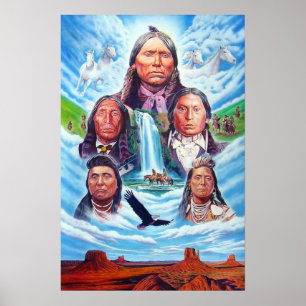 アメリカ先住民の有名なインディアンの長絵画長 ポスター
