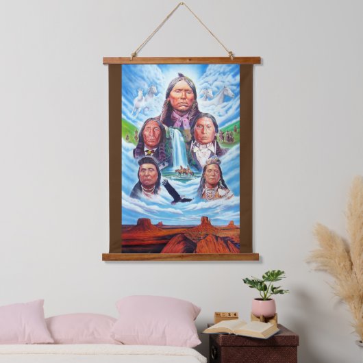アメリカ先住民の有名なインディアンの長絵画長 吊り下げ型タペストリー (寝室)