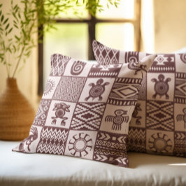 アメリカ先住民の民族記号ブラウンパターン クッション