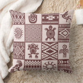 アメリカ先住民の民族記号ブラウンパターン クッション (ブランケット)