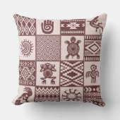 アメリカ先住民の民族記号ブラウンパターン クッション (正面)