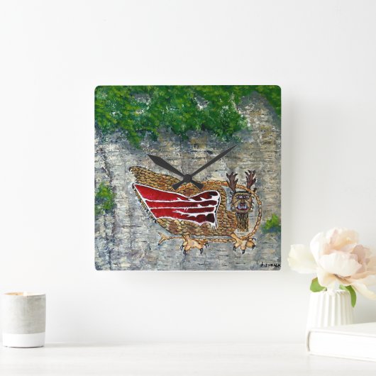 アメリカ先住民の部族アートデザイン スクエア壁時計 (ホーム)