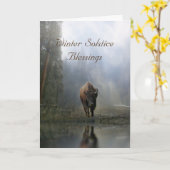 アメリカ先住民インスパイアのバッファロー冬至 カード (黄色い花)