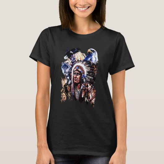 アメリカ先住民先住民インディアンのチーフヘアドレス Tシャツ (正面)