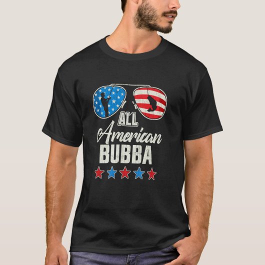 アメリカ全土の釣り ババ アメリカ独立記念日 星条旗 ひまわり Tシャツ (正面)