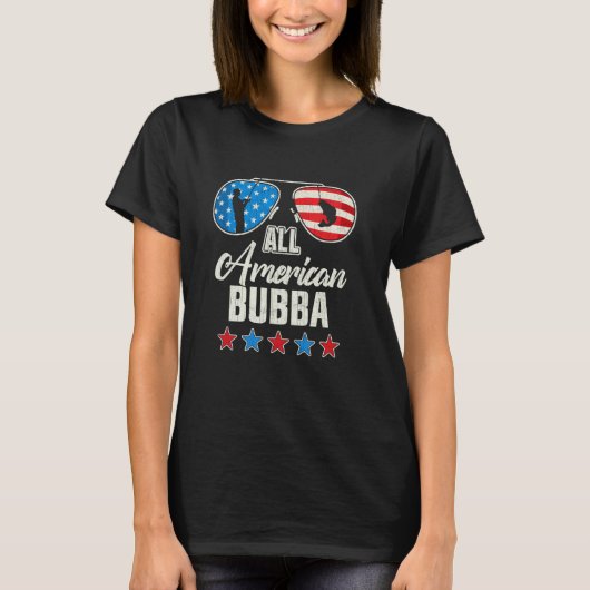 アメリカ全土の釣り Bubba 7月4日 アメリカ国旗 陽 Tシャツ (正面)