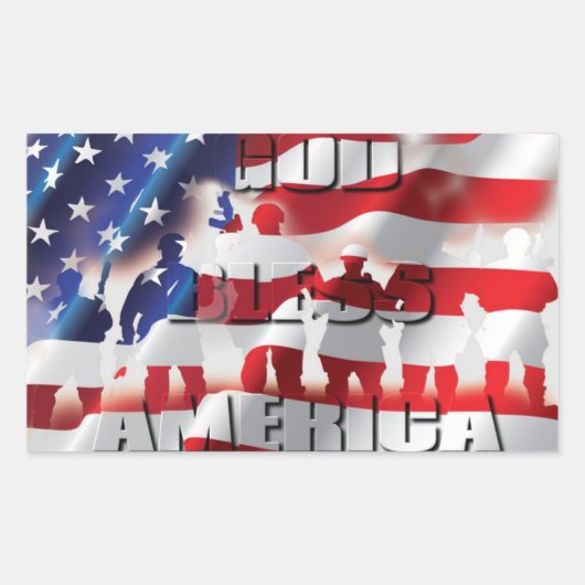 アメリカ兵と国旗 愛国心 長方形シール (正面)