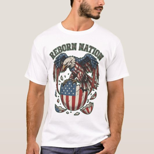 アメリカ再生 アメリカンハクトウワシ 星条旗 パトリオティックアート Tシャツ (正面)