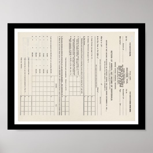 アメリカ初の所得税型枠1040 ポスター (正面)