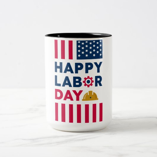 アメリカ労働者の日おめでとう ツートーンマグカップ (中央)