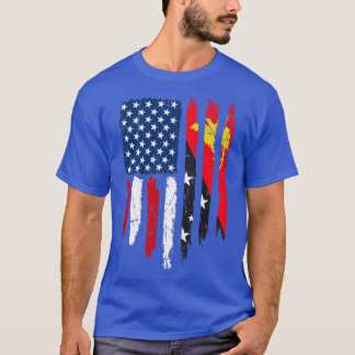 アメリカ動揺してパプアニューギニア国旗の男性ホーム Tシャツ