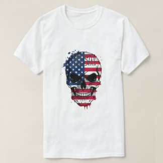 アメリカ動揺して国旗のスカル Tシャツ
