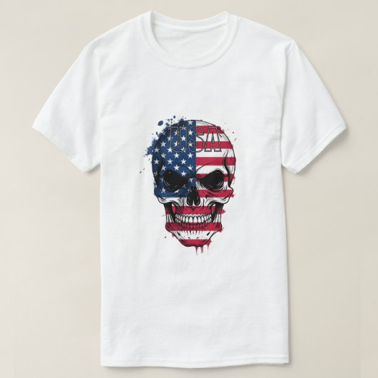 アメリカ動揺して国旗のスカル Tシャツ (デザイン正面)
