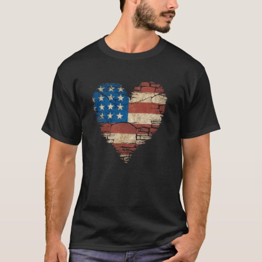 アメリカ動揺して国旗のレンガの壁 Tシャツ (正面)