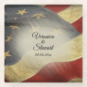 アメリカ動揺して国旗の名前と日付 ガラスコースター (正面)