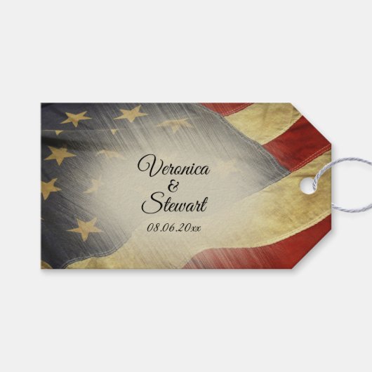 アメリカ動揺して国旗の名前と日付 ギフトタグ (正面(横))