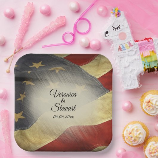 アメリカ動揺して国旗の名前と日付 ペーパープレート (パーティー)