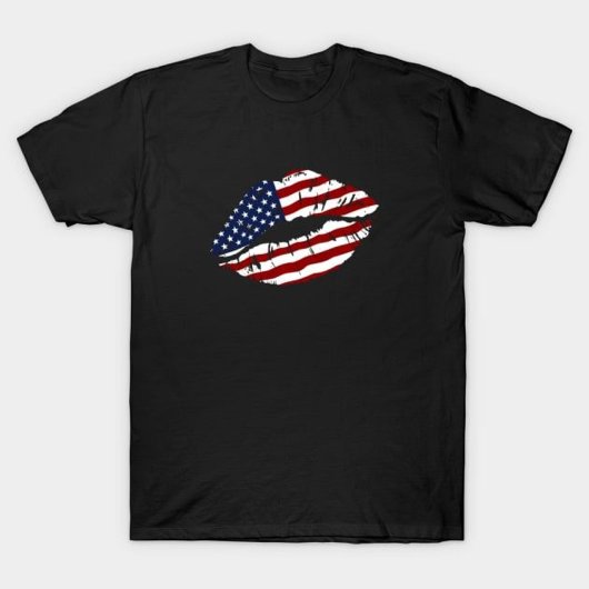アメリカ動揺して国旗の唇 Tシャツ