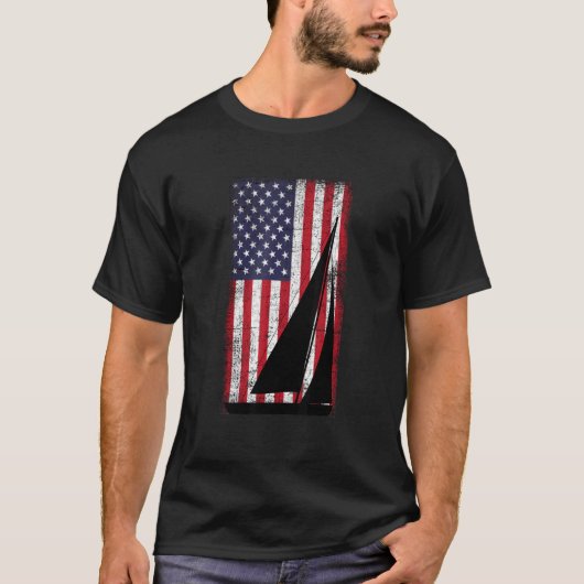 アメリカ動揺して国旗の帆走 Tシャツ (正面)