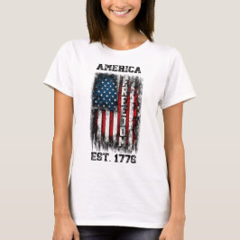 アメリカ動揺して国旗の自由Est 1776 Tシャツ