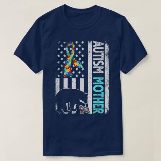 アメリカ動揺して国旗の自閉症の母親ベア自顕主義者 Tシャツ (デザイン正面)
