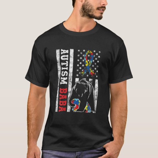 アメリカ動揺して国旗の自閉症ババベアワレネス Tシャツ (正面)