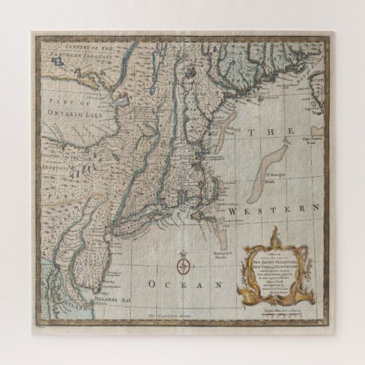アメリカ北東部の古地図 ジグソーパズル (縦)