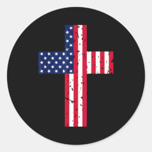 アメリカ十字架キリスト教信仰フラグ ラウンドシール