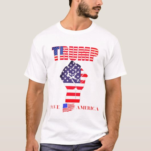 アメリカ南北戦争のトランプ拳ホワイトレッドブルー Tシャツ (正面)
