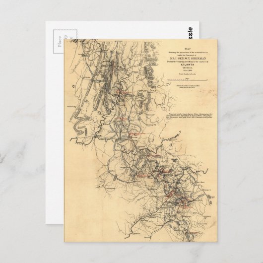 アメリカ南北戦争 アトランタ戦役地図 1864年9月1日 ポストカード (正面/裏面)