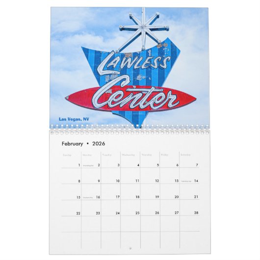 アメリカ各地のヴィンテージシンボルや象徴のカレンダー カレンダー (2月 2026)