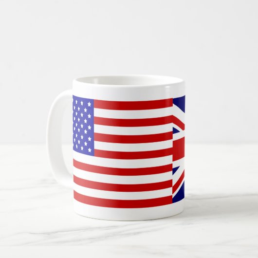 アメリカ合衆国とイギリスの旗のカスタマイズ可能デザイン コーヒーマグカップ (正面左)