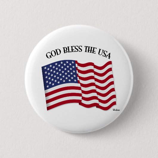 アメリカ合衆国に神の加護を（米国国旗付き） 缶バッジ (正面)
