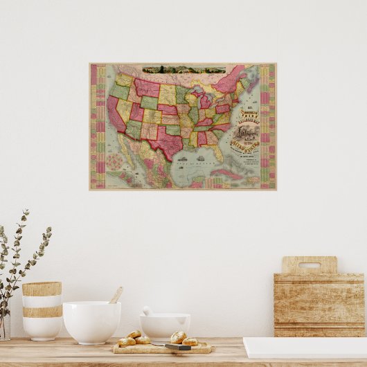 アメリカ合衆国のアメリカ連合鉄道地図1872年 ポスター (キッチン)