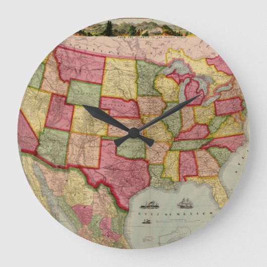 アメリカ合衆国のアメリカ連合鉄道地図1872年 ラージ壁時計 (正面)