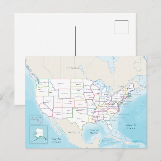 アメリカ合衆国のデジタル政治地図 ポストカード (正面/裏面)