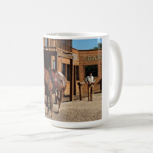 アメリカ合衆国のワイルドウェストのカウボーイと馬 コーヒーマグカップ (正面右)