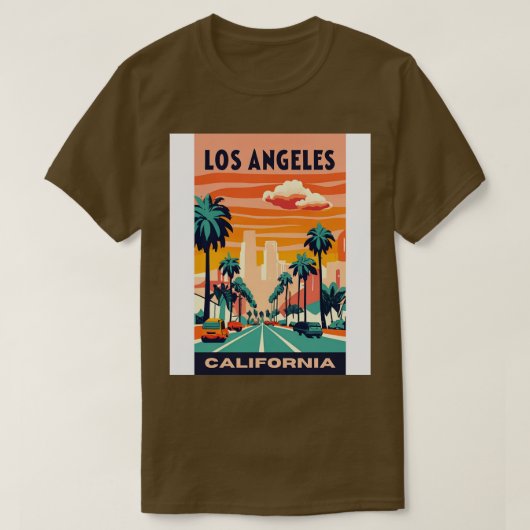 アメリカ合衆国のヴィンテージ旅行アートロサンゼルス Tシャツ (デザイン正面)