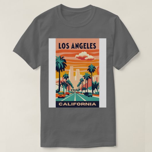アメリカ合衆国のヴィンテージ旅行アートロサンゼルス Tシャツ (デザイン正面)