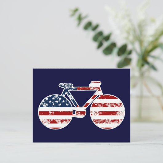 アメリカ合衆国の国旗の愛国的な自転車 ポストカード (スタンド正面)