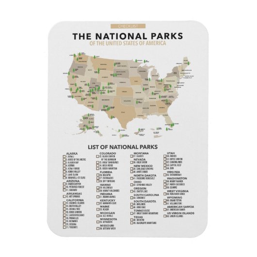 アメリカ合衆国の国立公園一覧 マグネット (縦)