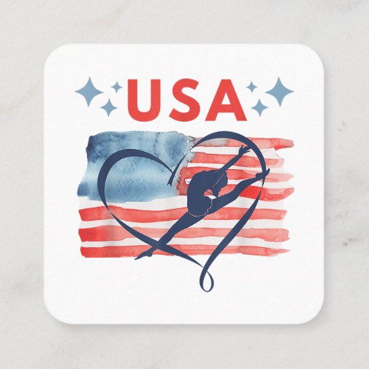 アメリカ合衆国の愛国的なアメリカ国旗の体操デザイン スクエア名刺 (裏面)