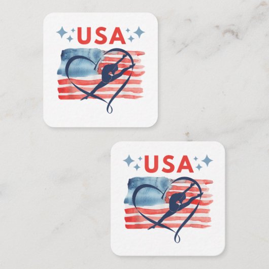 アメリカ合衆国の愛国的なアメリカ国旗の体操デザイン スクエア名刺 (正面/裏面)