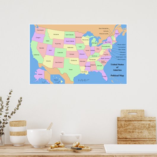 アメリカ合衆国の政治地図 ポスター (キッチン)