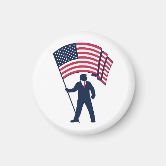 アメリカ合衆国の旗を持つトランプ大統領 マグネット (正面)