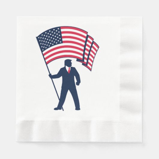 アメリカ合衆国の旗を持つトランプ大統領 縁ありランチョンナプキン (正面)